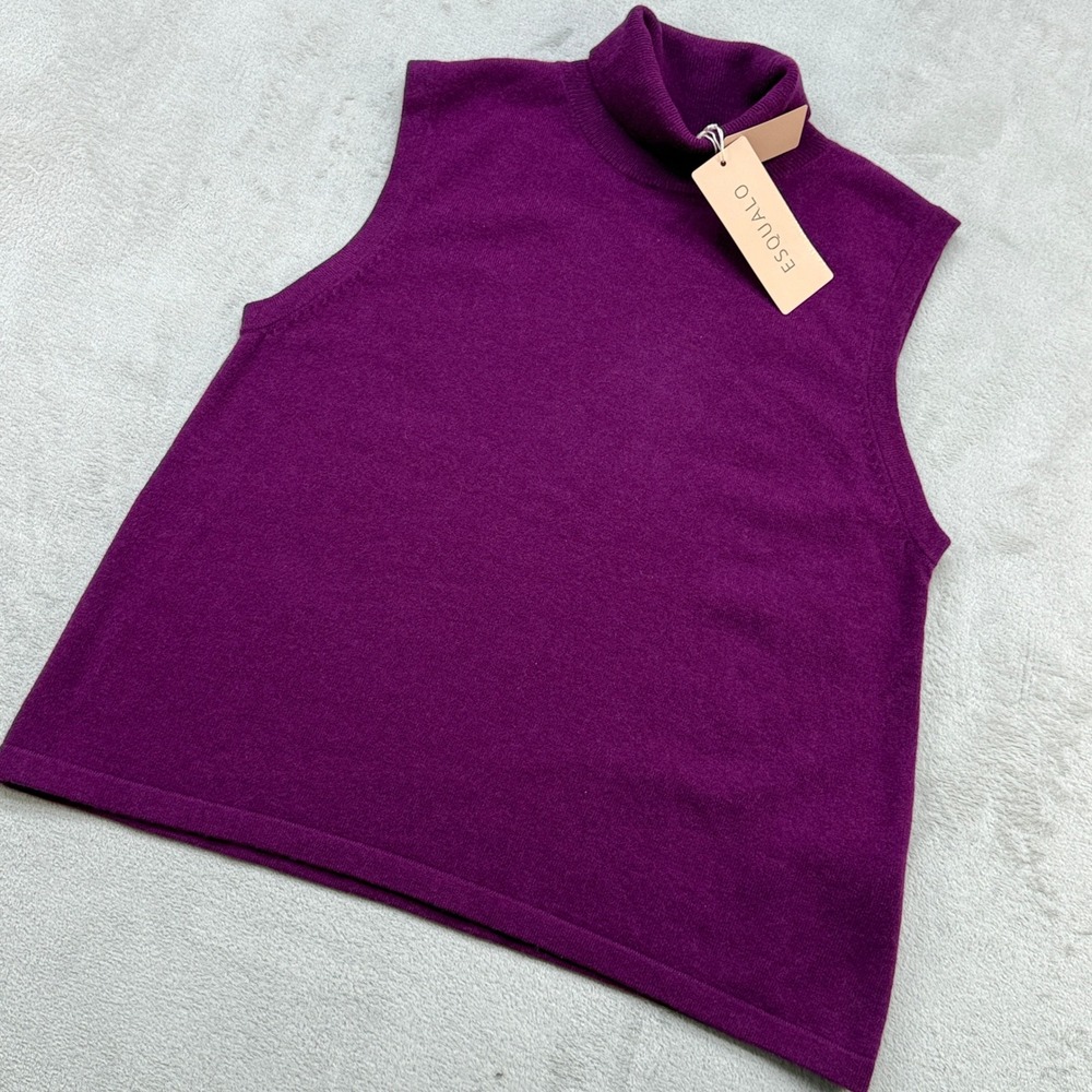 Esqualo Sleeveless Sweater Women XL Maroon 100% Merino Wool Turtleneck Knit Chic